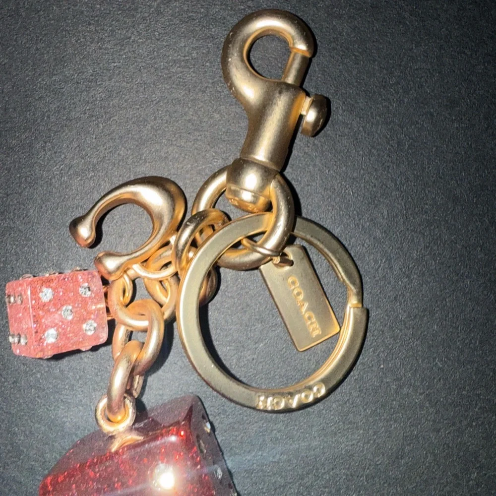 New Coach Glittering Red Dice Keychain